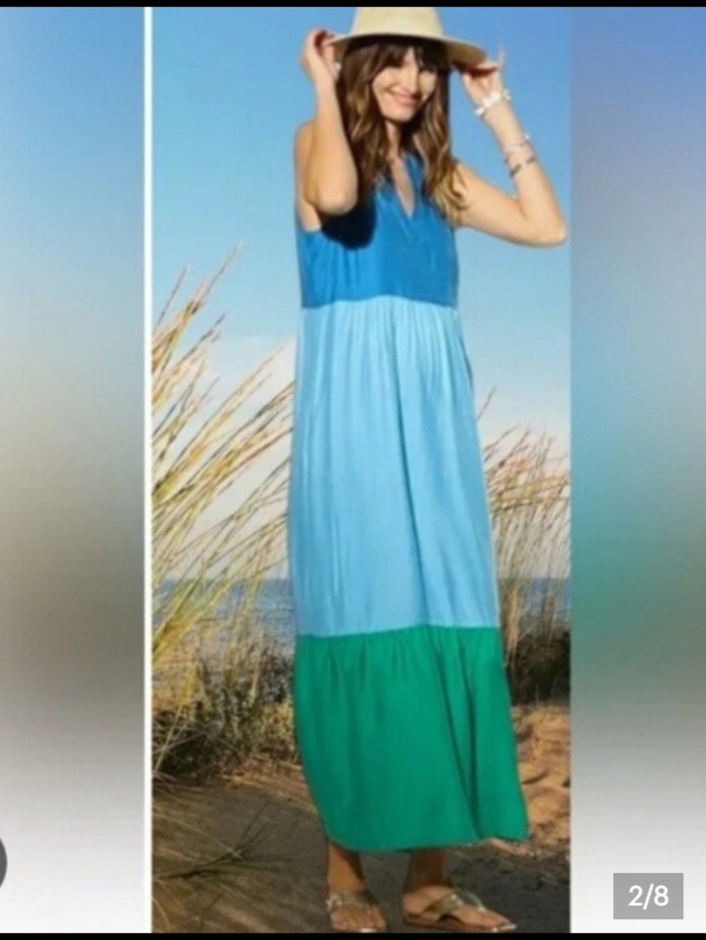 J. Jill Colorblock Tiered Maxi Dress Blue Green Sleeveless Size M - Picture 3 of 8